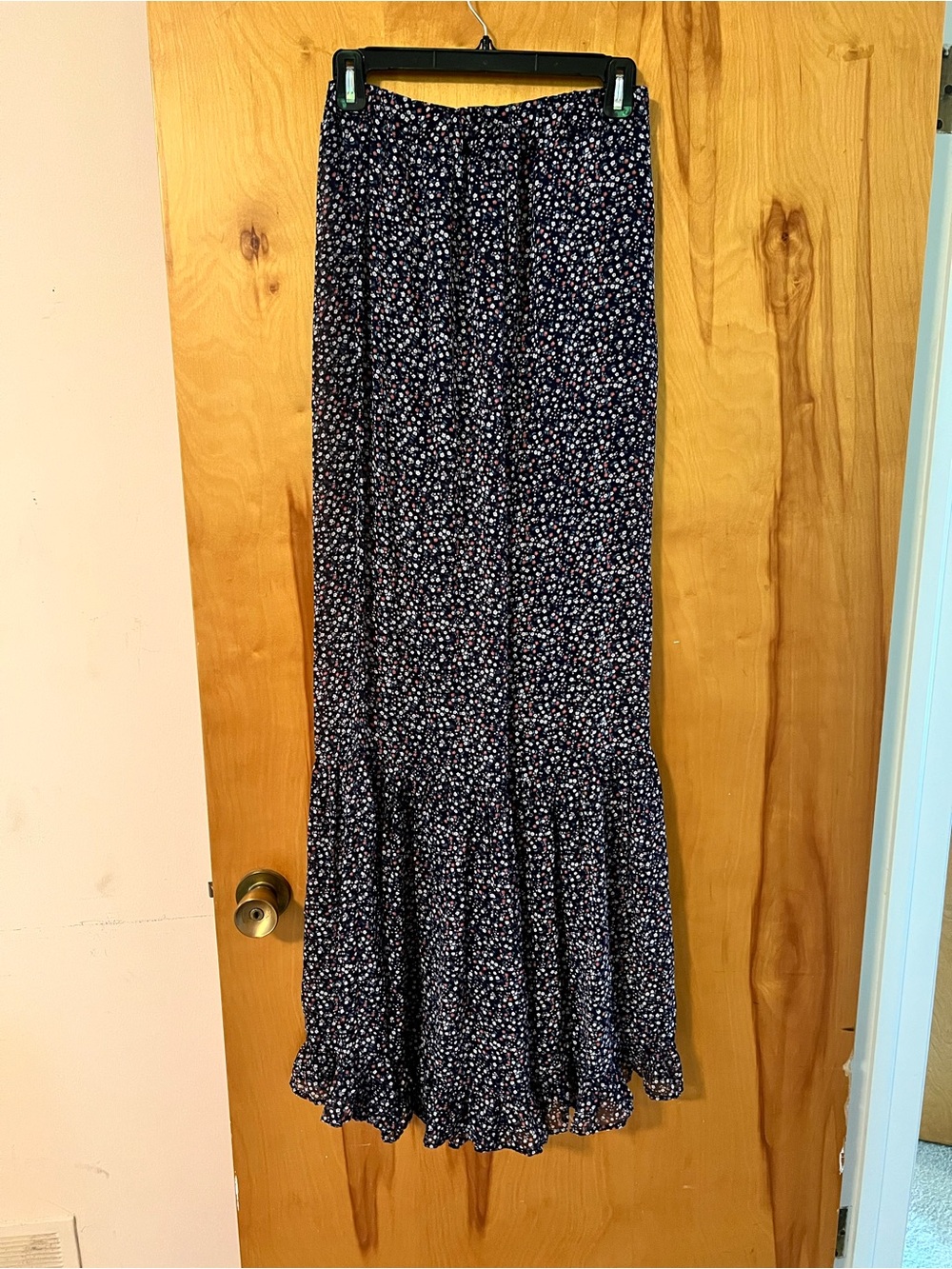 Three Bird Nest Navy Floral Ruffle-Hem Maxi Long Pants Boho